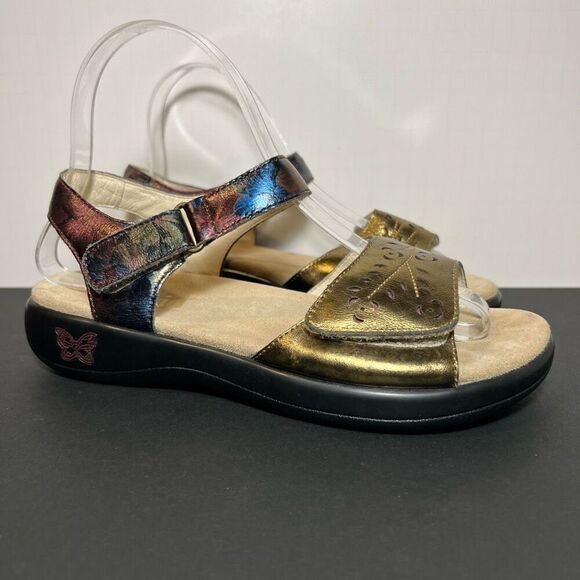 Womens ALEGRIA Special Lady Jesa Gold Ankle Strap Sandals / Size 7-7.5 - Picture 1 of 8